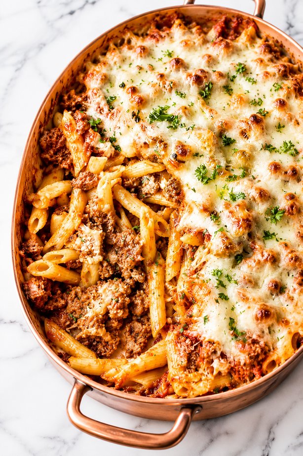 Cheesy ground beef pasta skillet
