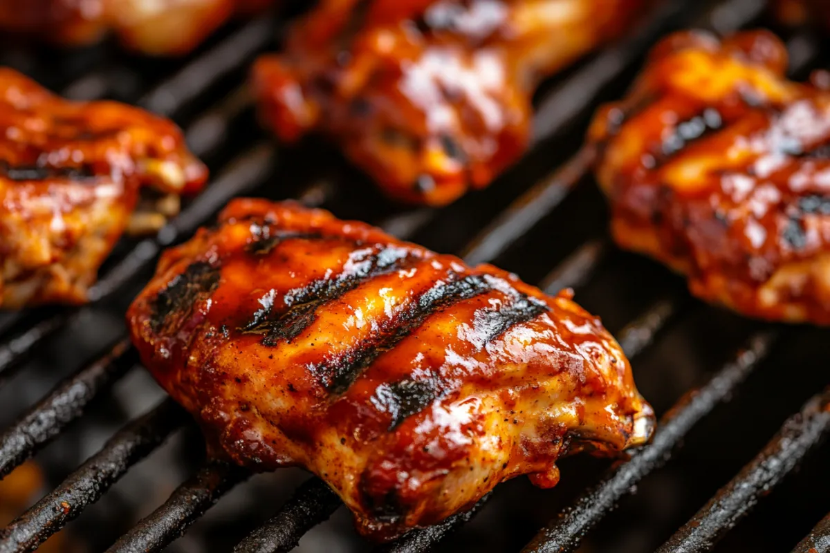 Honey bourbon barbecue sauce on grilled chicken